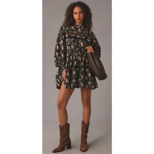 Pilcro Oversized Womens 5-6 Boho Floral Long-Sleeve Mock-Neck Swing Mini Dress